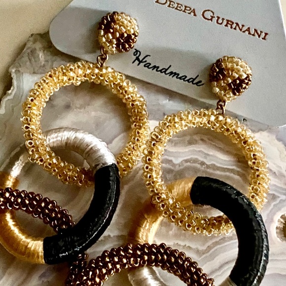 NWT Deepa Gurnani Triple Hoop Beaded Chandeliers - Picture 6 of 11